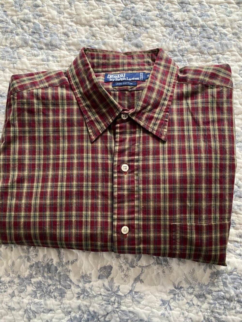 Vintage Polo Ralph Lauren Men's 100% Cotton Shirt XL Brown Green Plaid Button Up